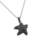 Silver 925 Black Rhodium Plated Black CZ Stone Onyx Star Fish Pendant Necklace - BGP00852 | Silver Palace Inc.
