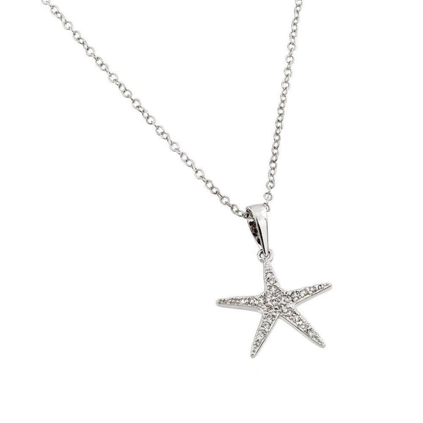 Silver 925 Rhodium Plated Clear CZ Stone Star Fish Pendant Necklace - BGP00854 | Silver Palace Inc.