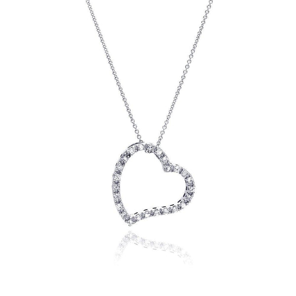 Silver 925 Clear CZ Rhodium Plated Heart Design Pendant Necklace - STP00005 | Silver Palace Inc.