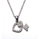 Silver 925 Clear CZ Rhodium Plated Heart-Key Entwined Pendant Necklace - STP00010 | Silver Palace Inc.