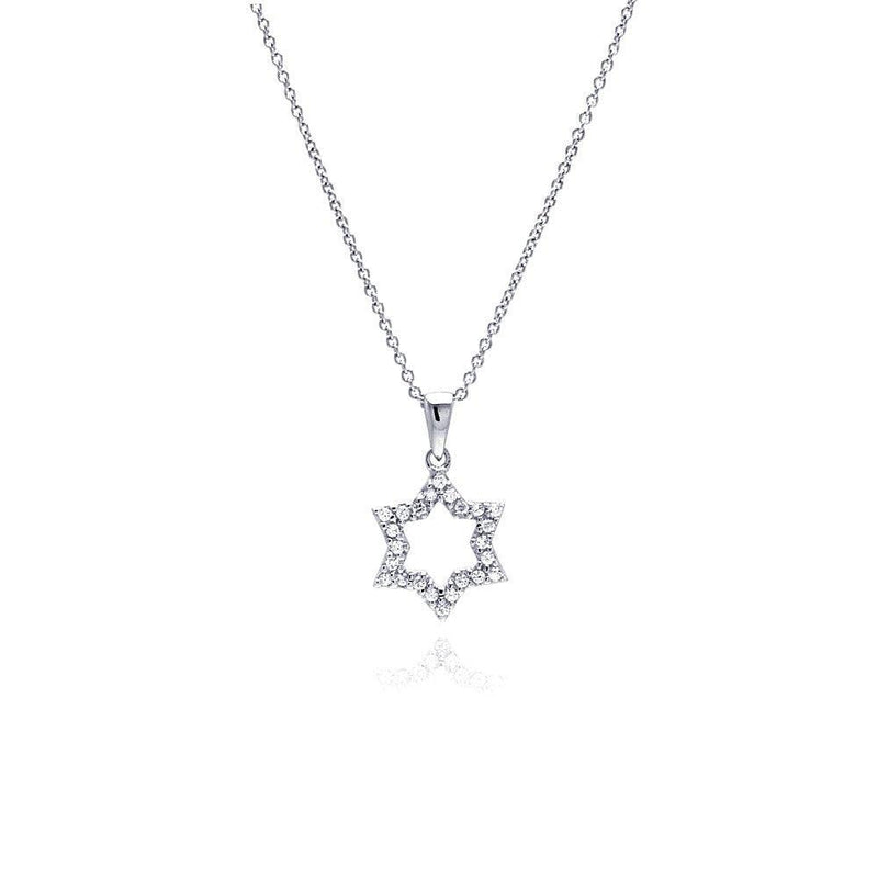 Silver 925 Clear CZ Rhodium Plated Open Star of David Pendant Necklace - STP00030 | Silver Palace Inc.