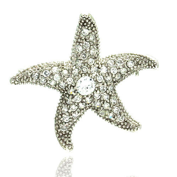 Silver 925 Rhodium Plated Clear CZ Starfish Pin Pendant Necklace - STP00044 | Silver Palace Inc.