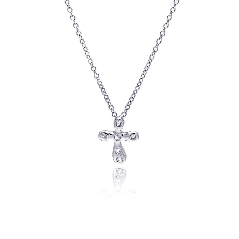 Silver 925 Clear CZ Rhodium Plated Cross Pendant Necklace