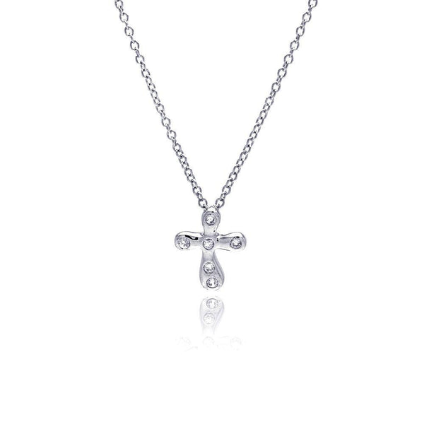 Silver 925 Clear CZ Rhodium Plated Cross Pendant Necklace - STP00096 | Silver Palace Inc.