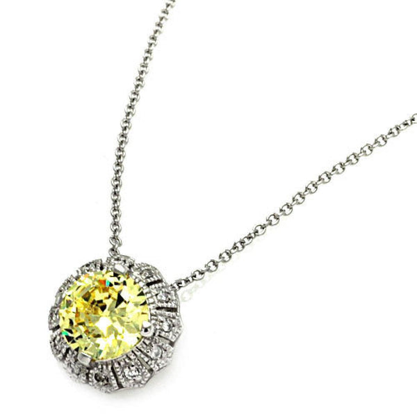 Silver 925 CLR-Yellow CZ Rhodium Plated Solo Pendant Necklace - STP00100 | Silver Palace Inc.