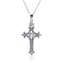 Closeout-Silver 925 Clear CZ Rhodium Plated Fancy Cross Pendant Necklace - STP00111 | Silver Palace Inc.