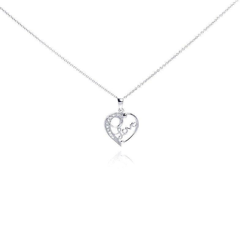 Silver 925 Clear CZ Rhodium Plated Heart Love Accent Pendant Necklace - STP00115 | Silver Palace Inc.