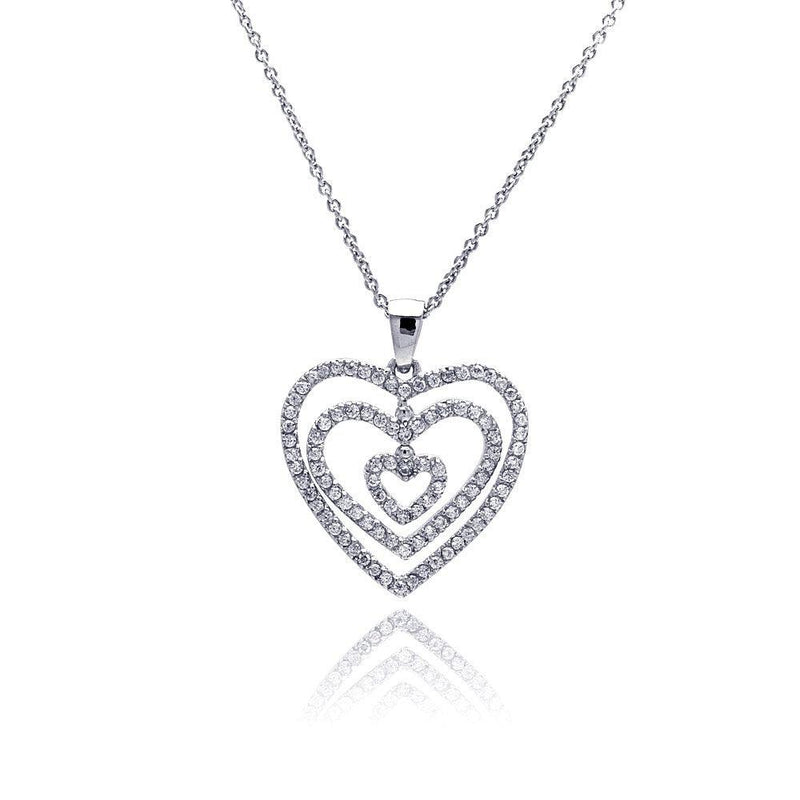 Closeout-Silver 925 Clear CZ Rhodium Plated Graduated Heart Pendant Necklace - STP00118 | Silver Palace Inc.