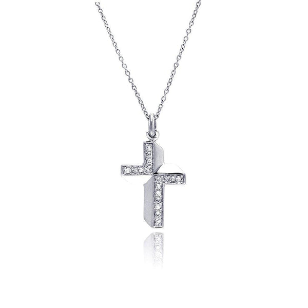 Closeout-Silver 925 Clear CZ Rhodium Plated Fancy Cross Pendant Necklace - STP00132 | Silver Palace Inc.