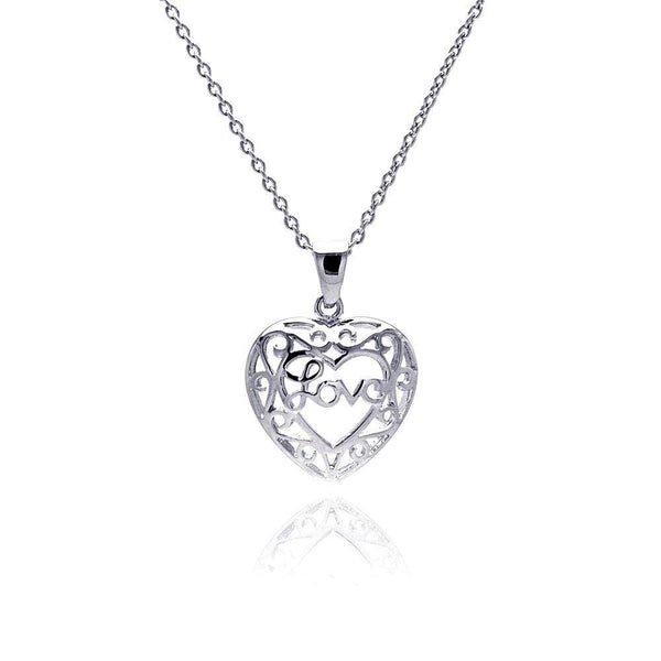 Closeout-Silver 925 Rhodium Plated Heart Love Accent Pendant Necklace - STP00142 | Silver Palace Inc.