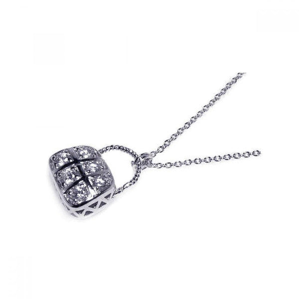 Closeout-Silver 925 Clear CZ Rhodium Plated Purse Pendant Necklace - STP00146 | Silver Palace Inc.