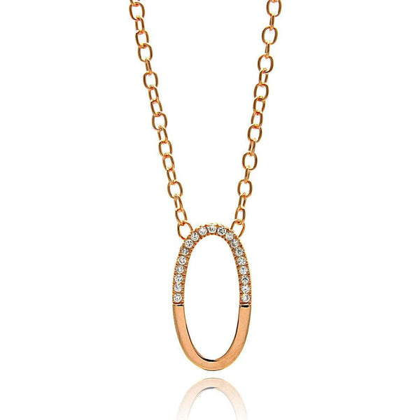 Closeout-Silver 925 Rose Gold Plated Oval Pendant Necklace - STP00149RGP | Silver Palace Inc.