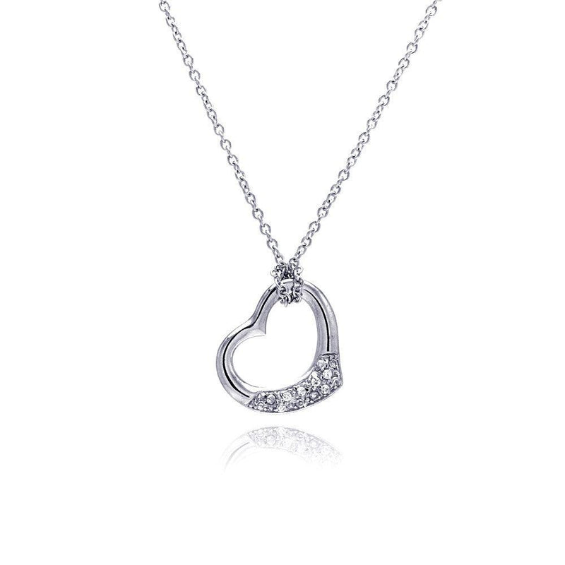 Silver 925 Clear CZ Rhodium Plated Heart Pendant Necklace - STP00161 | Silver Palace Inc.