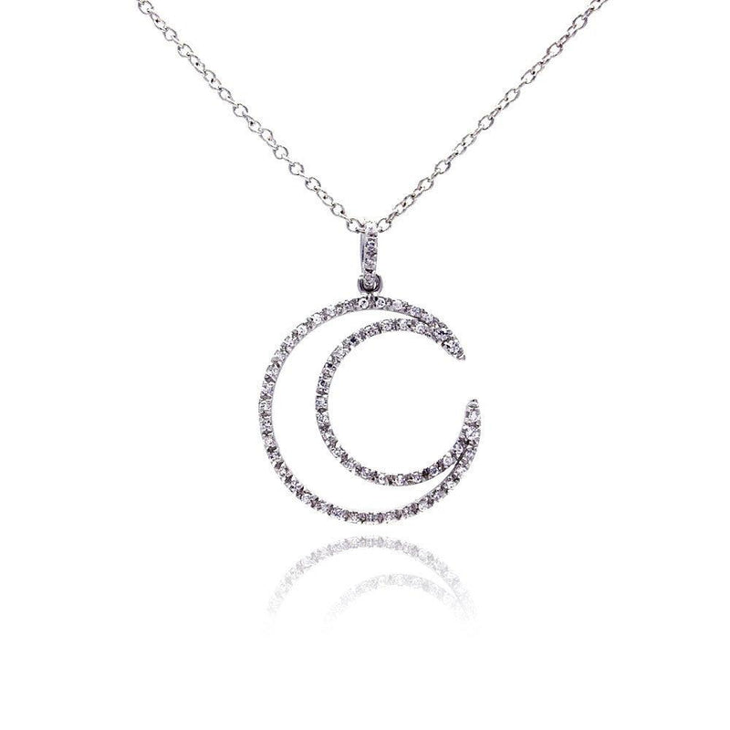 Silver 925 Clear CZ Rhodium Plated Open Circle Pendant Necklace - STP00172 | Silver Palace Inc.