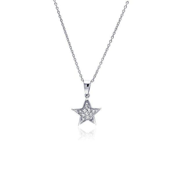 Silver 925 Clear CZ Rhodium Plated Double Star Pendant Necklace - STP00180 | Silver Palace Inc.
