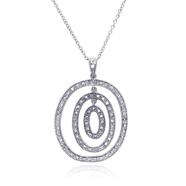 Closeout-Silver 925 Clear CZ Rhodium Plated Multi Circular Pendant Necklace - STP00195 | Silver Palace Inc.