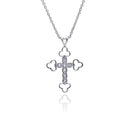 Silver 925 Clear CZ Rhodium Plated Fancy Cross Pendant Necklace - STP00222 | Silver Palace Inc.
