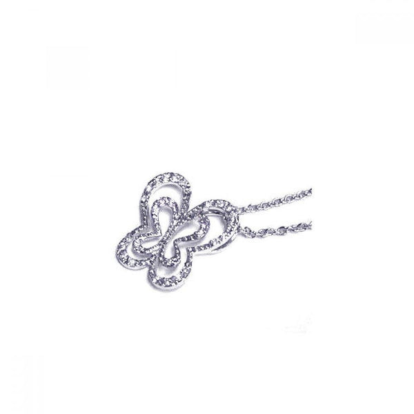Silver 925 Clear CZ Rhodium Plated Cutout Butterfly Pendant Necklace - STP00287 | Silver Palace Inc.