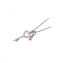 Silver 925 Clear Pink CZ Rhodium Plated Heart Key Pendant Necklace - STP00311 | Silver Palace Inc.