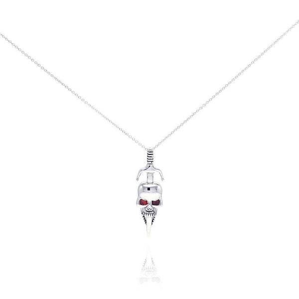 Closeout-Silver 925 Rhodium Plated Skull Pendant Necklace - STP00314 | Silver Palace Inc.