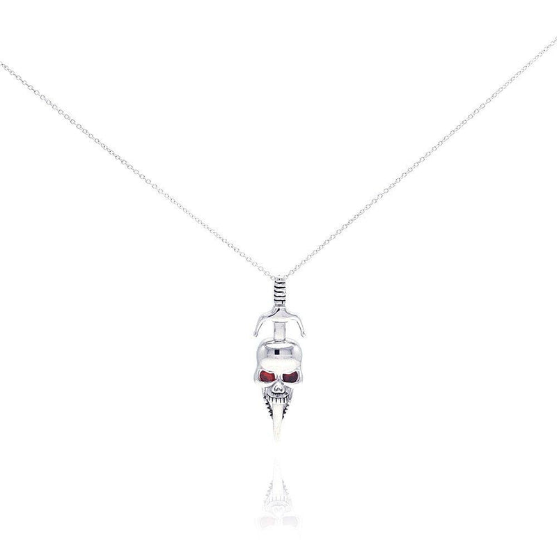 Closeout-Silver 925 Rhodium Plated Skull Pendant Necklace - STP00314 | Silver Palace Inc.