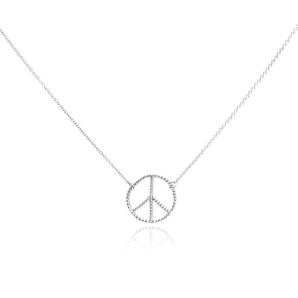 Closeout-Silver 925 Rhodium Plated Peace Sign Pendant Necklace - STP00338 | Silver Palace Inc.