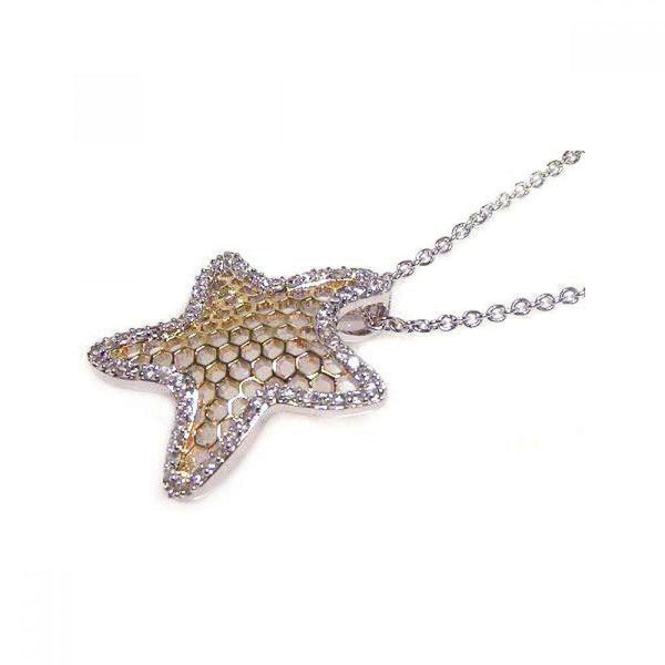 Silver 925 Clear CZ Rhodium Plated Multi Hole Star Pendant Necklace - STP00377 | Silver Palace Inc.