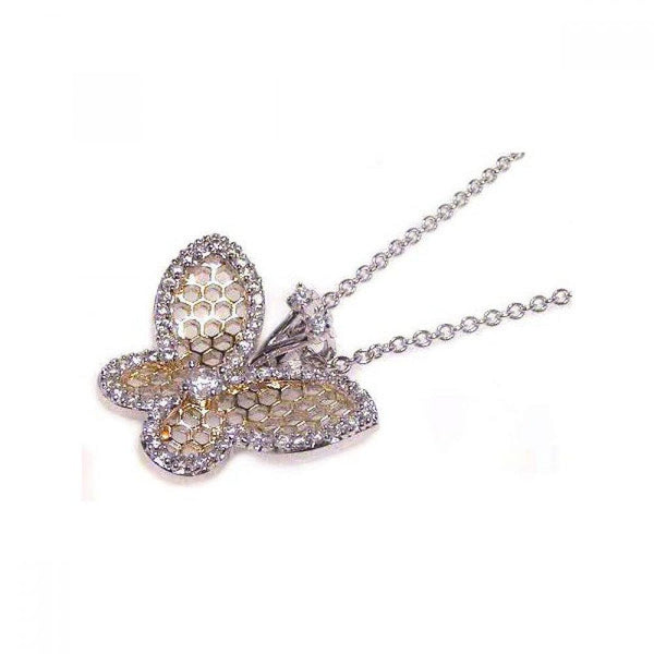 Closeout-Silver 925 Clear CZ Rhodium Plated Multi Hole Butterfly Pendant Necklace - STP00378 | Silver Palace Inc.