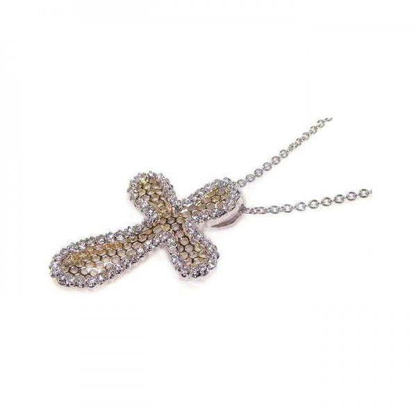Closeout-Silver 925 Clear CZ Rhodium Plated Multi Hole Cross Pendant Necklace - STP00379 | Silver Palace Inc.