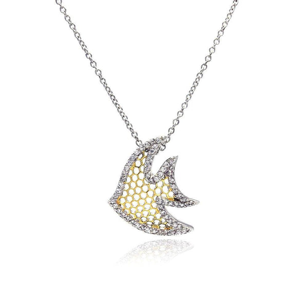 Silver 925 Clear CZ Rhodium Plated Multi Hole Fish Pendant Necklace - STP00382 | Silver Palace Inc.