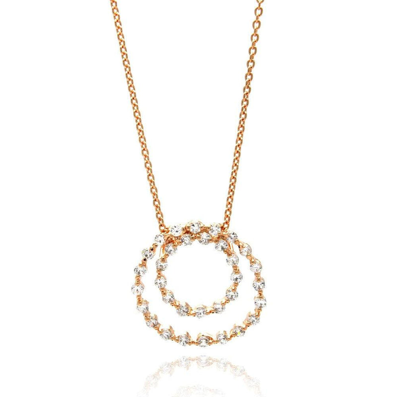 Closeout-Silver 925 Clear CZ Rose Gold Plated Open Circle Pendant Necklace - STP00416RGP | Silver Palace Inc.