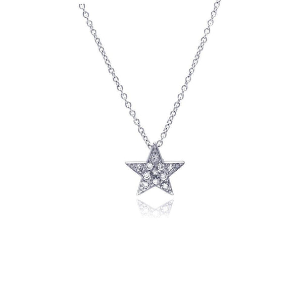 Silver 925 Clear CZ Rhodium Plated Covered Star Pendant Necklace - STP00424 | Silver Palace Inc.