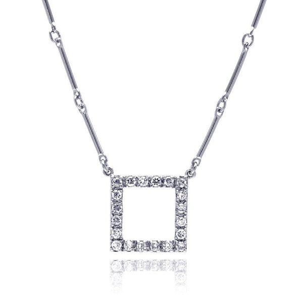 Closeout-Silver 925 Rhodium Plated CZ Open Square Pendant Necklace - STP00450 | Silver Palace Inc.