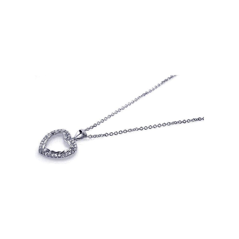 Silver 925 Rhodium Plated CZ Open Heart Pendant Necklace - STP00461 | Silver Palace Inc.