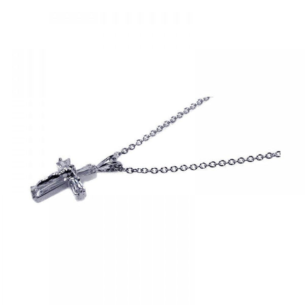 Silver 925 Rhodium Plated CZ Cross Pendant Necklace - STP00462 | Silver Palace Inc.