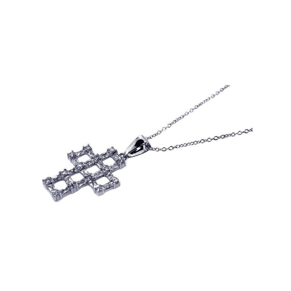 Closeout-Silver 925 Rhodium Plated CZ Open Cross Pendant Necklace - STP00464 | Silver Palace Inc.