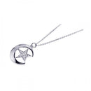 Silver 925 Rhodium Plated Pave Set Clear CZ Crescent Moon Star Pendant Necklace - STP00500 | Silver Palace Inc.