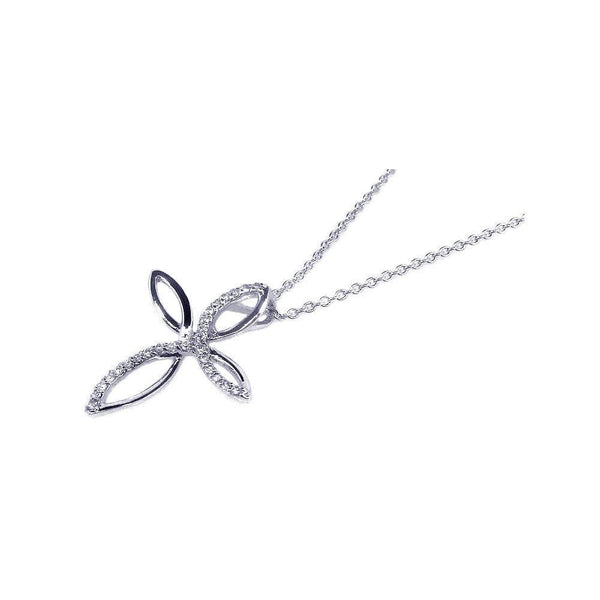 Silver 925 Rhodium Plated CZ Script Cross Pendant Necklace - STP00502 | Silver Palace Inc.