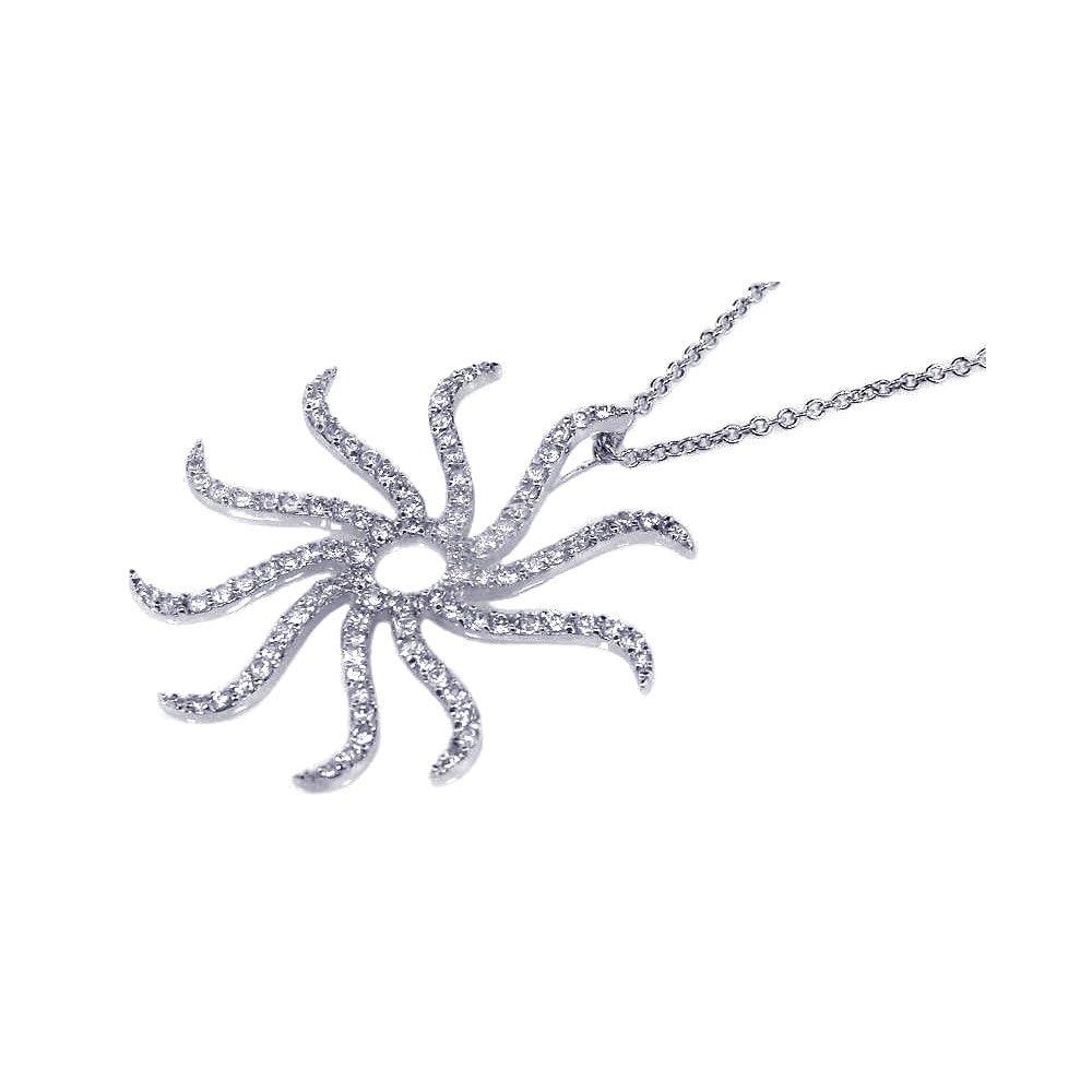 Closeout-Silver 925 Rhodium Plated CZ Abstract Sun Pendant Necklace - STP00506 | Silver Palace Inc.
