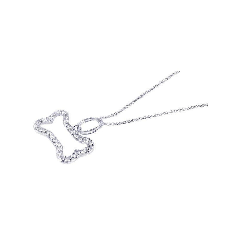 Silver 925 Rhodium Plated CZ Dog Bone Outline Pendant Necklace - STP00512 | Silver Palace Inc.