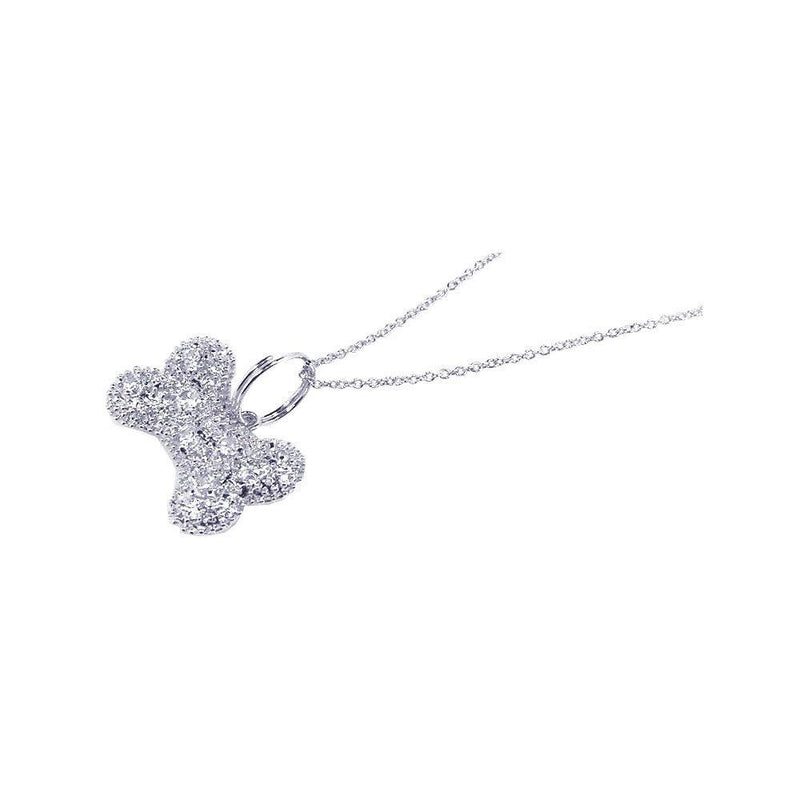 Closeout-Silver 925 Rhodium Plated Clear CZ Covered Dog Bone Pendant Necklace - STP00514 | Silver Palace Inc.