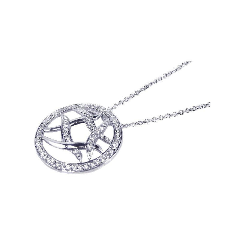 Closeout-Silver 925 Rhodium Plated CZ Abstract Circle Pendant Necklace - STP00519 | Silver Palace Inc.