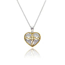 Closeout-Silver 925 Gold and Silver Rhodium Plated Micro Pave Heart Filigree CZ Dangling Necklace - STP00520 | Silver Palace Inc.