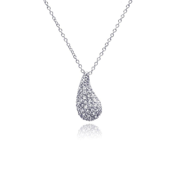 Closeout-Silver 925 Rhodium Plated Curvy Teardrop CZ Necklace - STP00527 | Silver Palace Inc.