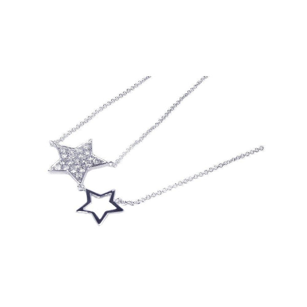 Silver 925 Rhodium Plated Open and Closed Star CZ Inlay Necklace - STP00529 | Silver Palace Inc.