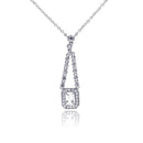 Closeout-Silver 925 Rhodium Plated Rectangle Clear CZ Dangling Necklace - STP00552 | Silver Palace Inc.