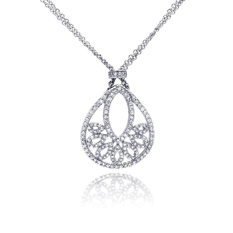 Closeout-Silver 925 Rhodium Plated Clear CZ Drop Shape Pendant Necklace - STP00619 | Silver Palace Inc.