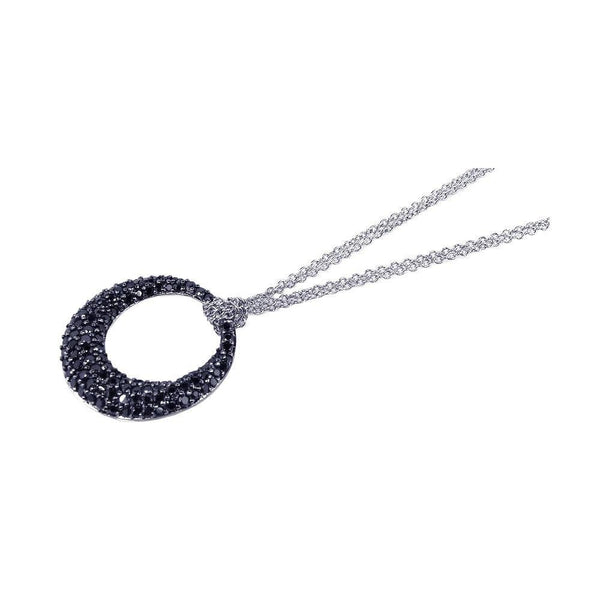Closeout-Silver 925 Black Rhodium Plated Clear CZ Circle Pendant Necklace - STP00631BLK | Silver Palace Inc.