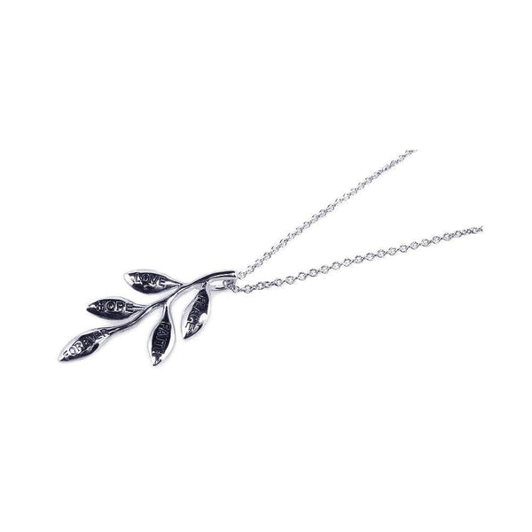 Closeout-Silver 925 Rhodium Plated Engraved Plant Pendant Necklace - STP00647 | Silver Palace Inc.