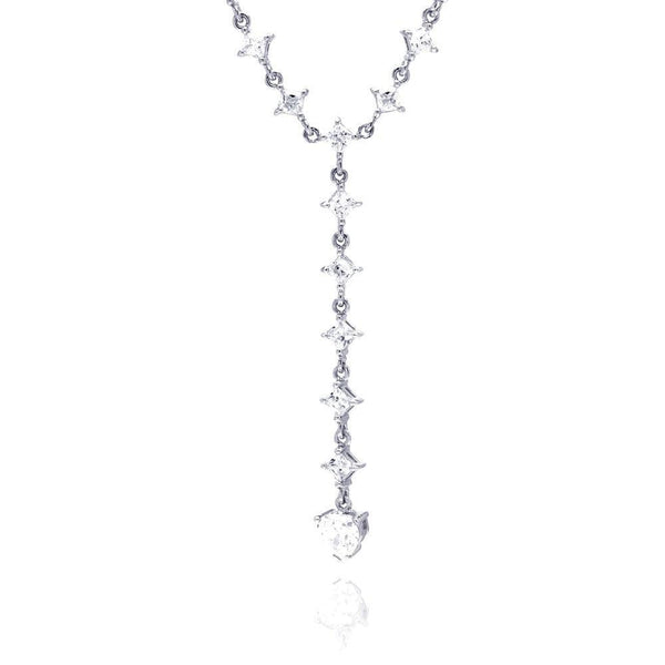 Closeout-Silver 925 Rhodium Plated Clear CZ Dangling Pendant Necklace - STP00683 | Silver Palace Inc.